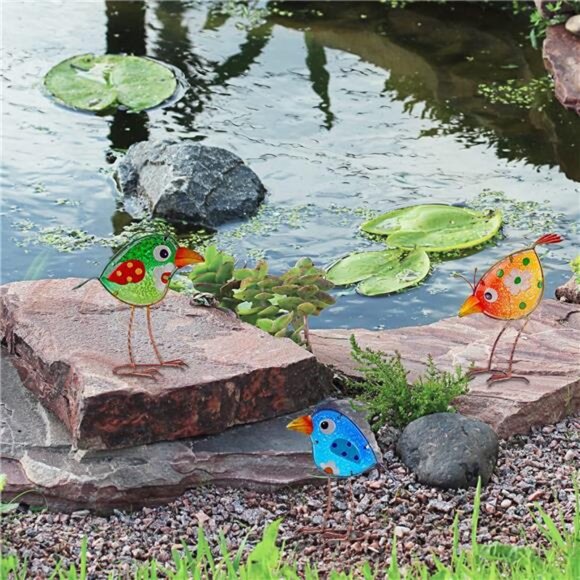 Garden Decor for Outside - Outdoor Statue Decorations Metal Bird Glass Yard Art - Picture 6 of 7